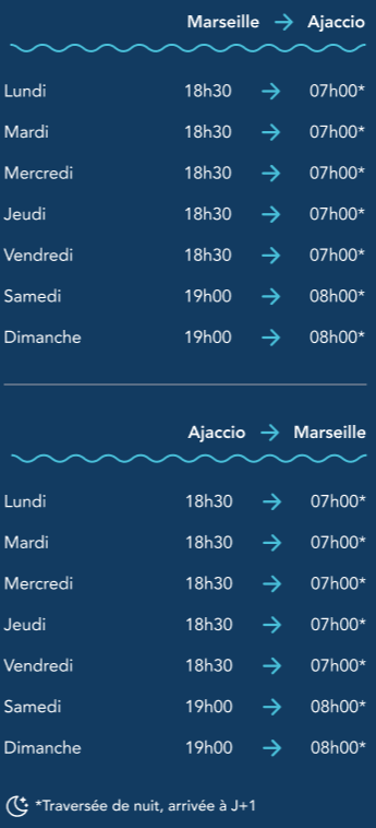 Horaires des traversées